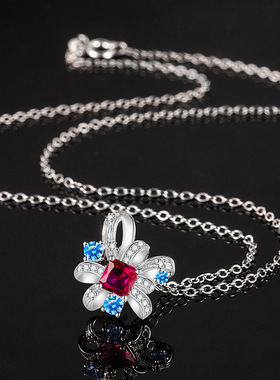 时尚轻奢鸽血红刚玉花朵项链耳钉