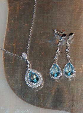 新款海蓝彩宝套装小众设计饰品