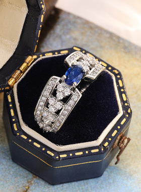 2025满钻镶嵌仿蓝宝石锆石戒指女