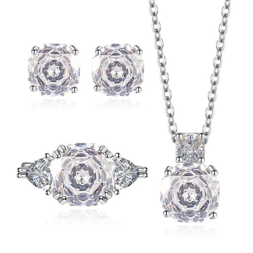 奢华精致高碳钻玫瑰切套装吊坠女