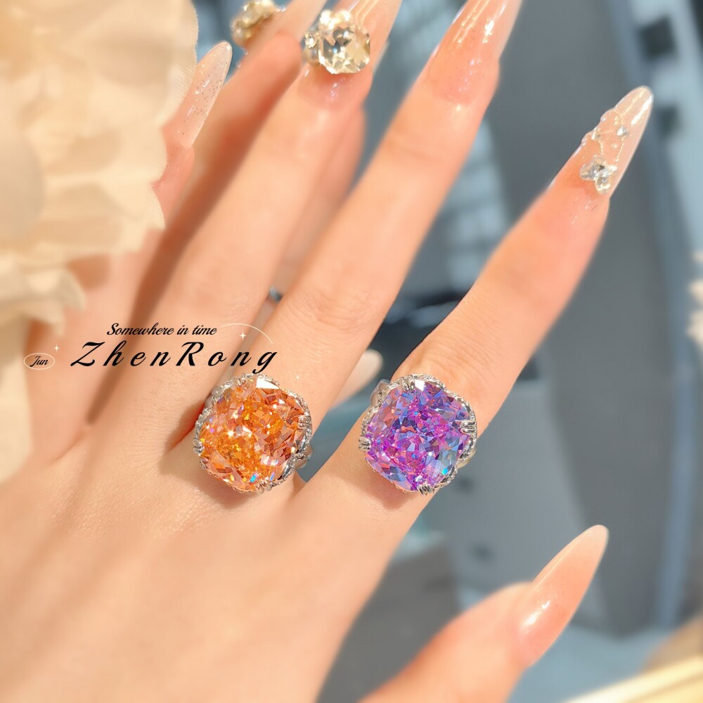 轻奢冰花切戒指复古气质女高级感
