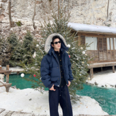 座山雕可拆连帽毛领羽绒服冬季 男款 超火高级感加厚保暖白鸭绒外套