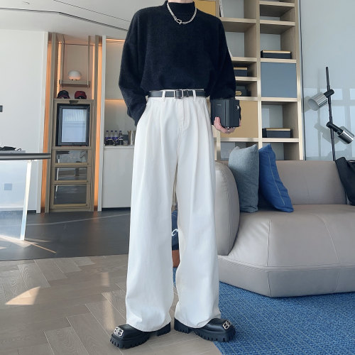 韩系简约好看纯色宽松直筒牛仔裤