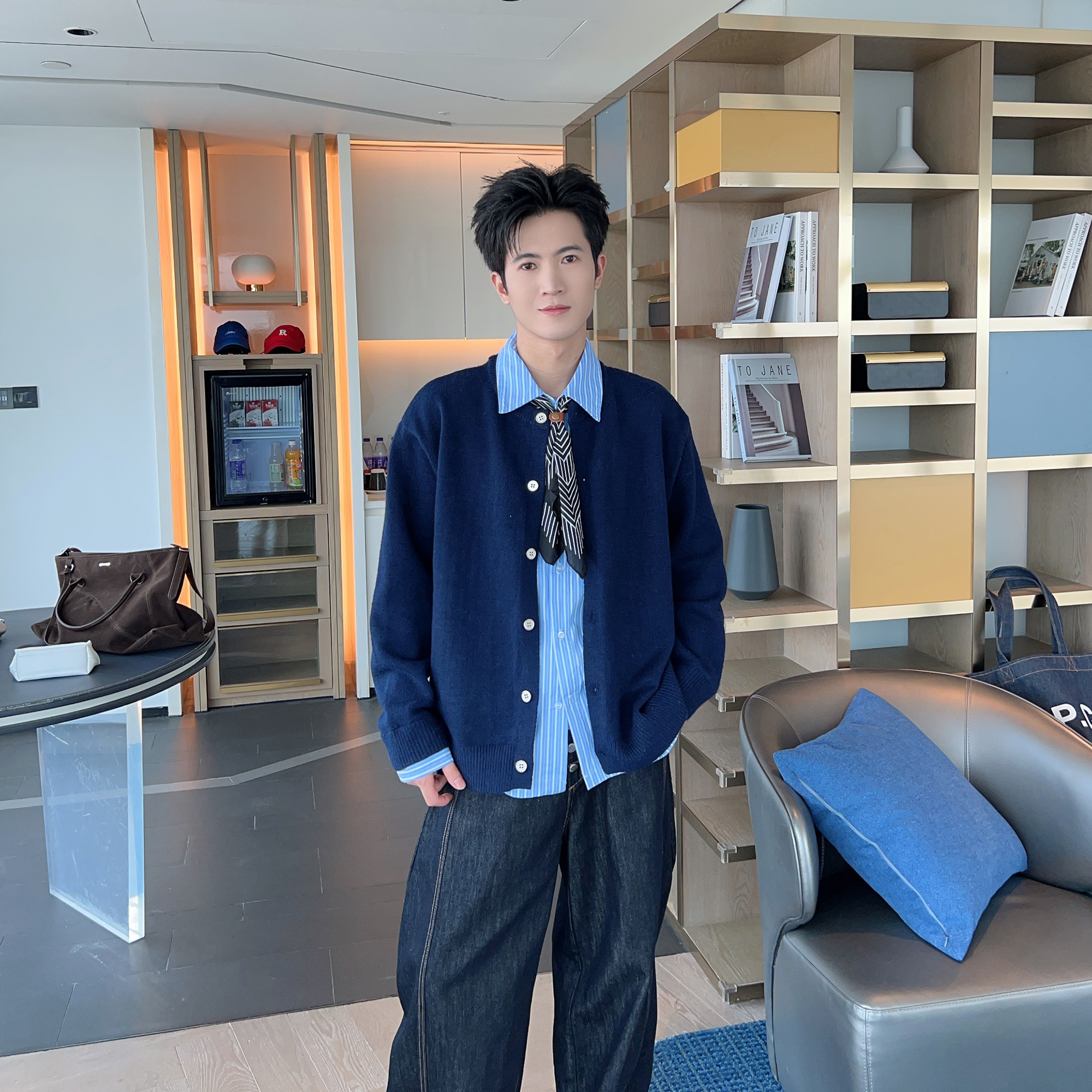 秋冬衬衫领针织开衫毛衣外套上衣