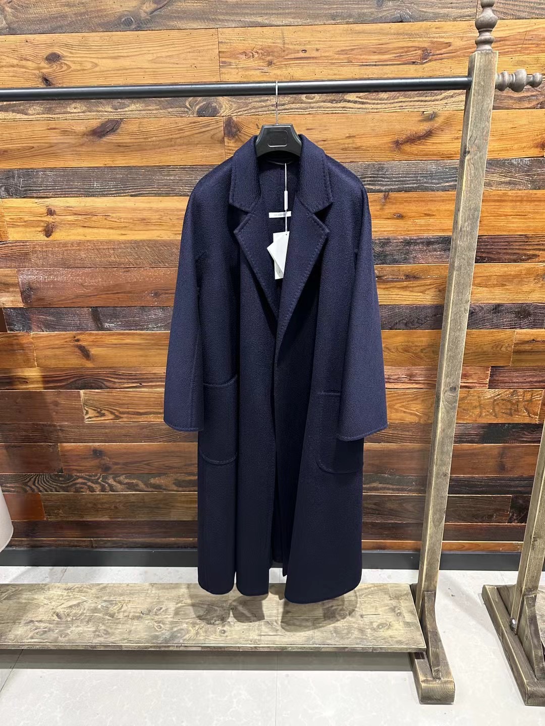 max女装外套水波纹驼色焦糖色藏蓝色长款纯羊绒大衣Labbro Ludm