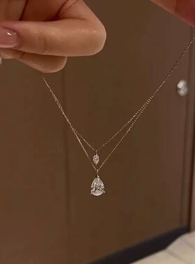 S925纯银双层马眼钻悬浮水滴闪钻项链清冷感精致时尚轻奢锁骨链女
