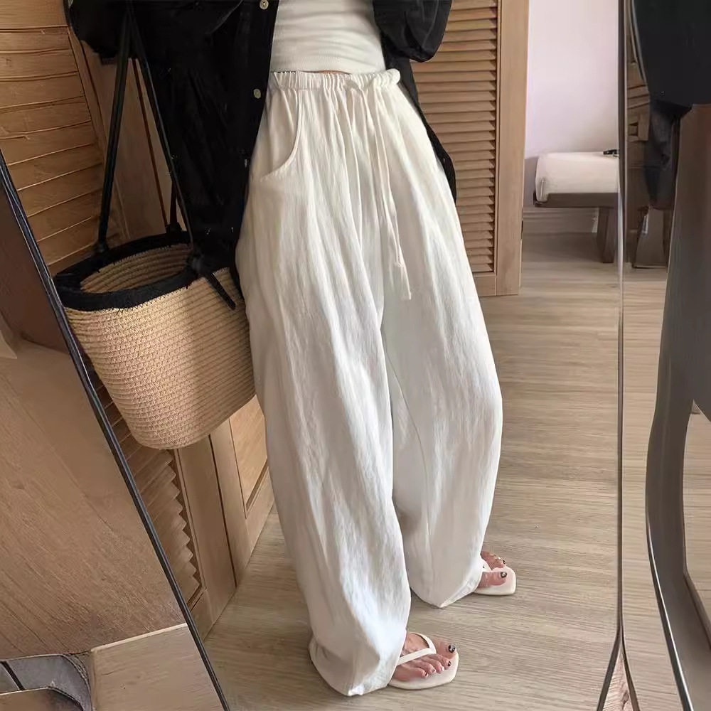 A7seven 休闲裤女夏季简约薄款宽松高腰显瘦白色直筒裤棉麻阔腿裤