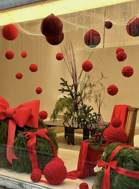 元旦圣诞节橱窗装饰道具打卡点布置美陈列泡沫婚礼布景红色毛线球