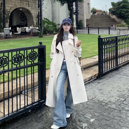 3MER哦哦三妹 风衣外套女2025秋季新款韩系宽松英伦风中长款大衣