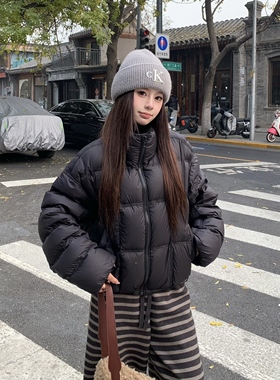 3MER哦哦三妹 90白鸭绒短款立领泡芙羽绒服女冬季加厚面包服外套