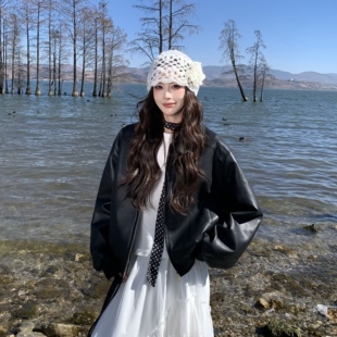 3MER哦哦三妹 韩系复古黑色皮衣外套女2026春季新款机车夹克上衣