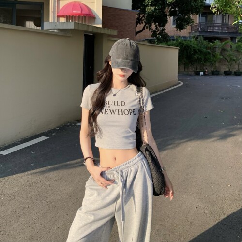 3MER辣妹露脐正肩超模短袖T