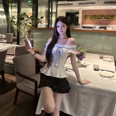 法式 甜美套装 一字肩短袖 3MER哦哦三妹 T恤女夏季 波点半身裙两件套