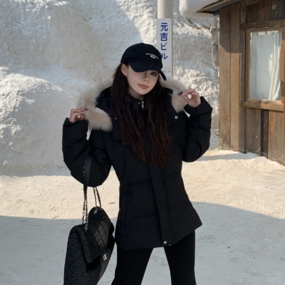 3MER收腰90白鸭绒真毛领羽绒服