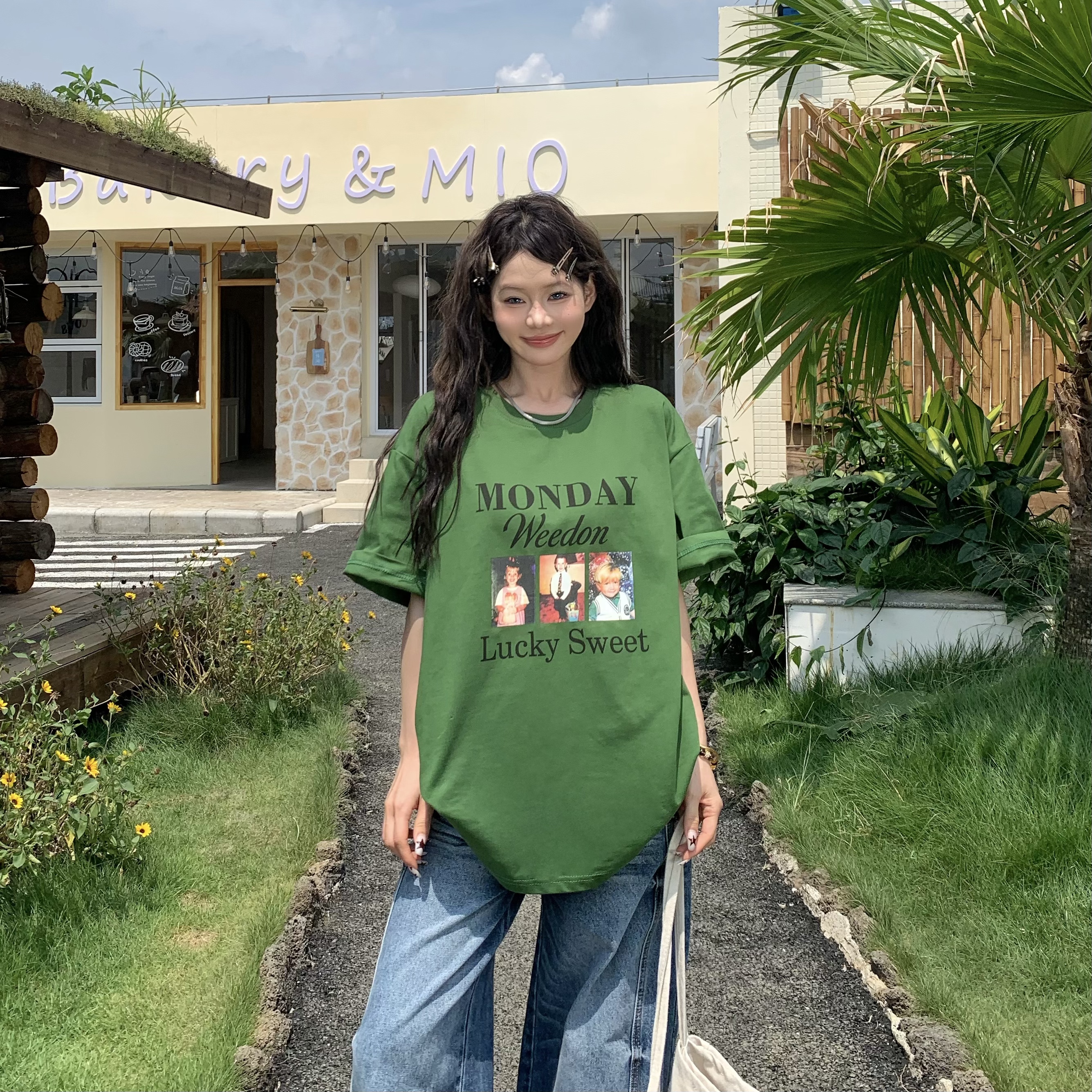 3MER美式绿色调显白短袖T