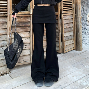 加厚屁帘休闲微喇阔腿裤 新款 子女2025冬季 3MER哦哦三妹黑色加绒裤