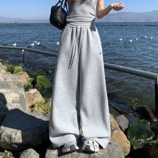 3MER哦哦三妹韩系松弛感休闲卫裤 子 女春夏宽松抽绳慵懒运动阔腿裤