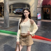 3MER哦哦三妹美式 辣妹套装 挂脖吊带背心女打底针织开衫 两件套短款