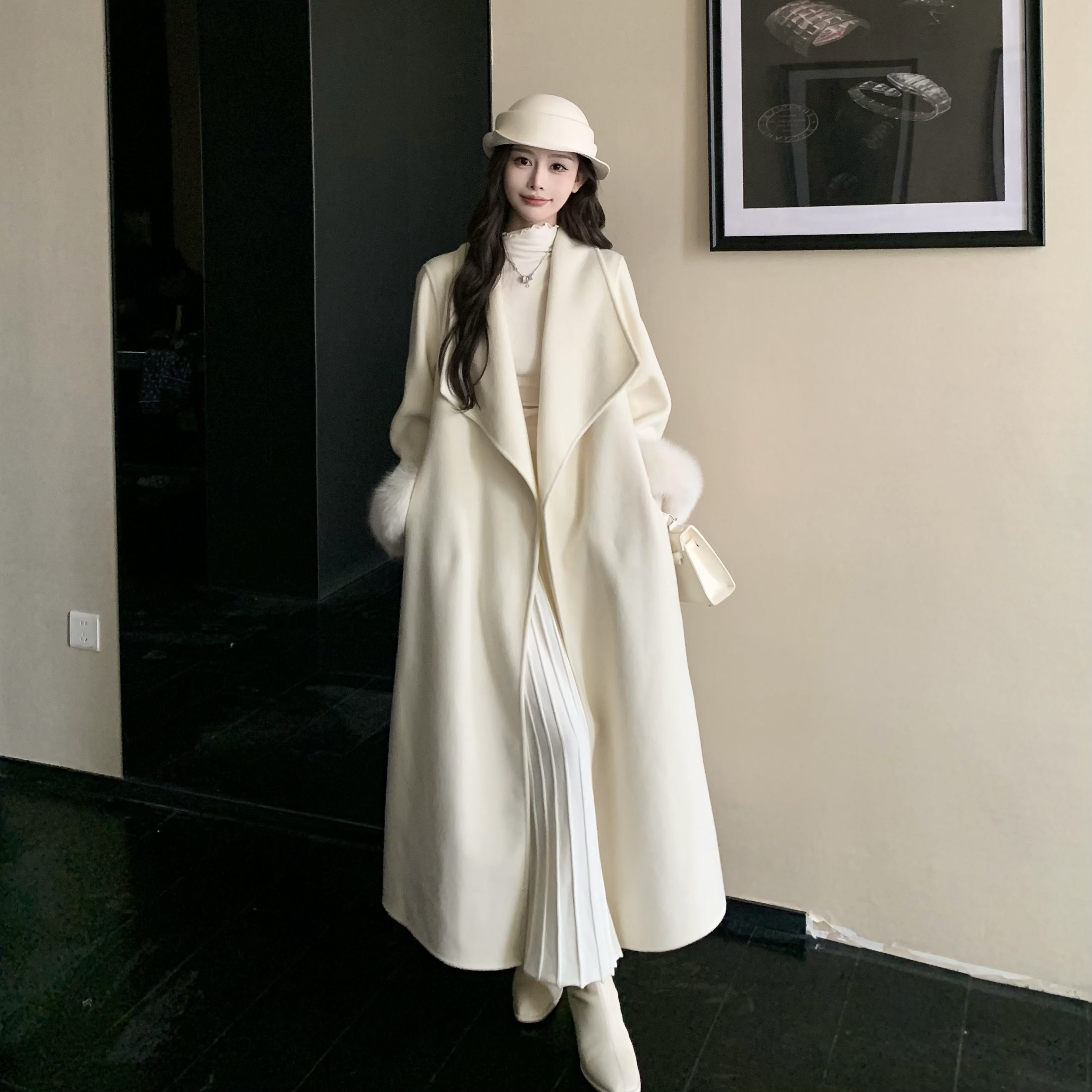 3MER哦哦三妹韩系气质白色双面呢大衣女冬季新款收腰长款毛呢外套,女装/女士精品,毛呢外套,淘宝优惠券,粉丝福利购,淘宝优惠卷