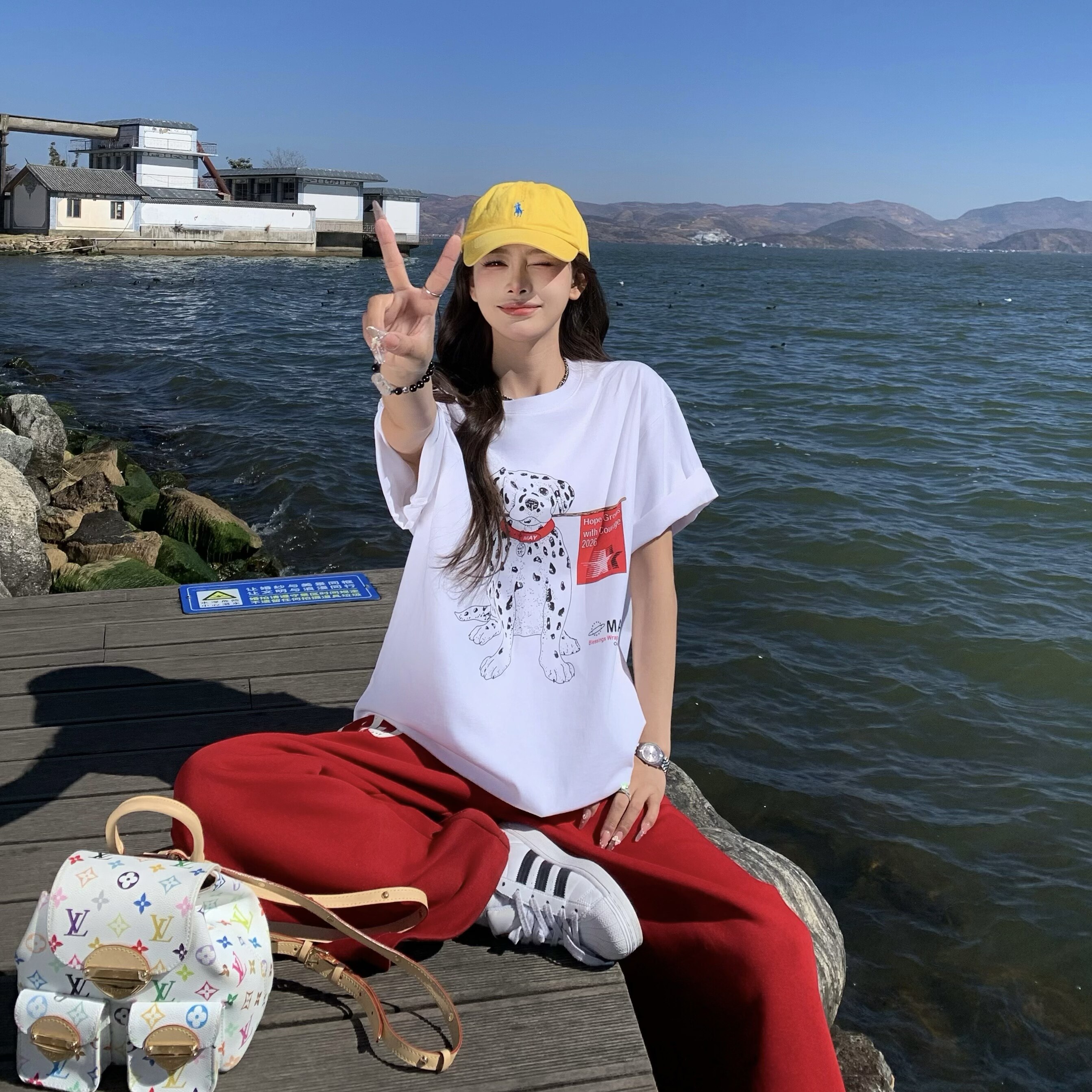 3MER哦哦三妹 韩系斑点狗印花短袖T恤女春夏新款休闲宽松圆领上衣