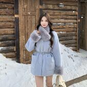 3MER哦哦三妹留洋千金气质毛领夹棉毛呢大衣女秋冬中长款 呢子外套