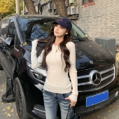 3MER哦哦三妹亨利领毛衣排扣长袖 针织打底衫 秋冬复古显瘦内搭上衣