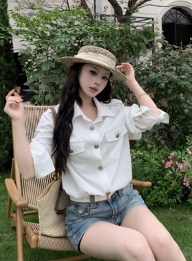 3MER哦哦三妹老钱风气质白色衬衫女春夏款松弛感宽松防晒长袖上衣