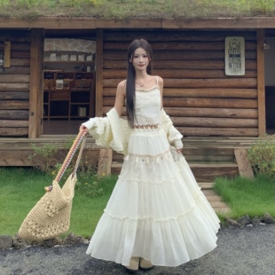 3MER哦哦三妹波西米亚风度假套装 流苏吊带背心上衣女半身裙两件套