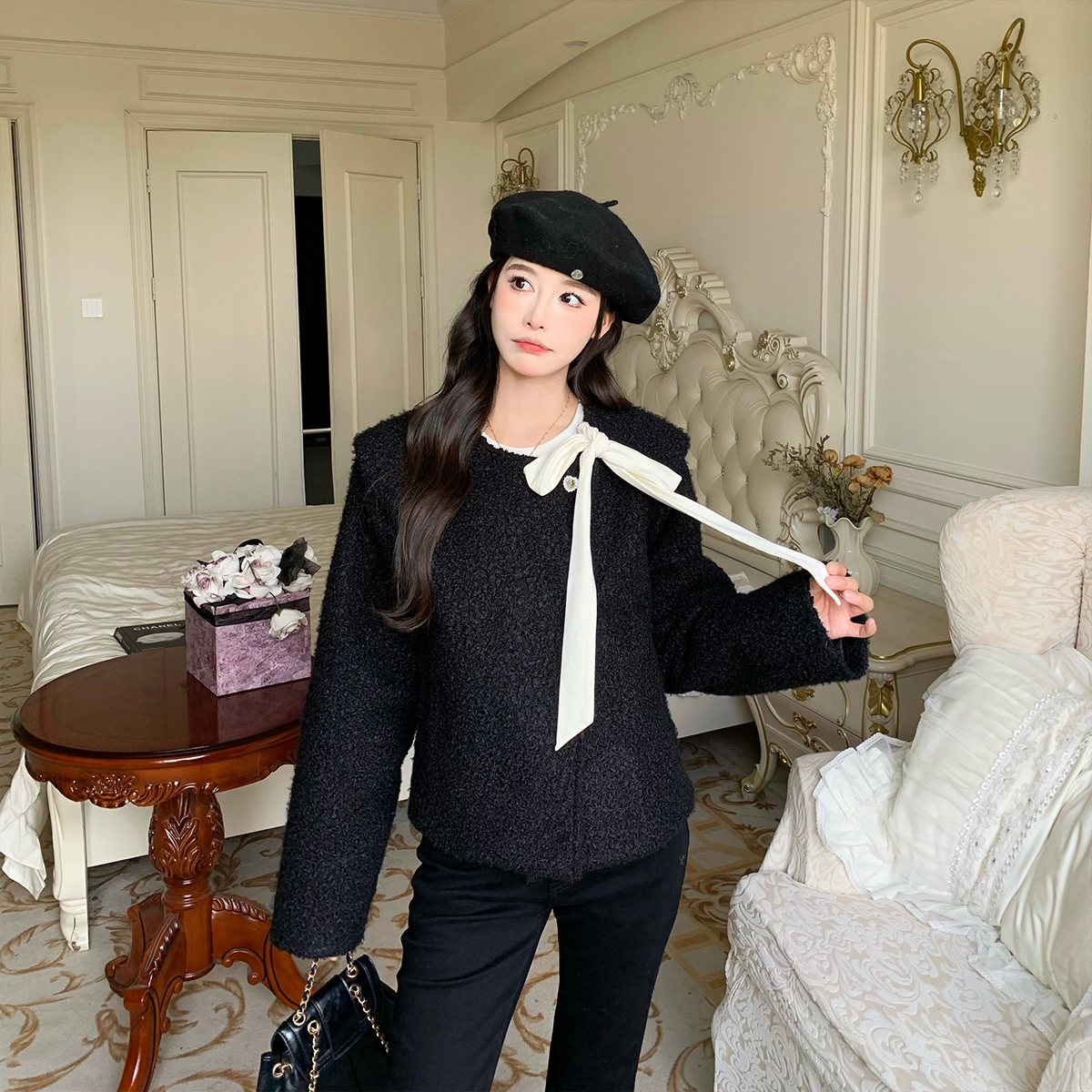 3MER哦哦三妹气质千金小香风立体垫肩呢子外套女秋冬短款毛呢大衣