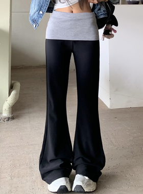 3MER哦哦三妹美式黑色运动休闲裤女低腰微喇裤拼接百搭瑜伽长裤子