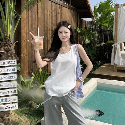 3MER哦哦三妹吊带背心无袖T恤女夏季新款慵懒宽松内搭外穿小上衣