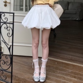 3MER哦哦三妹黑色云朵花苞裙女蓬蓬裙子A字皱褶灯笼半身裙子