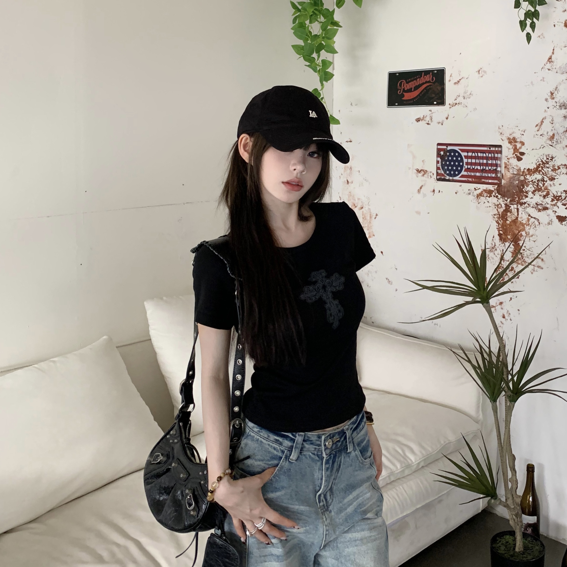 3MER腰精本命款十字辣妹修身短T