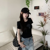 腰精本命款 辣妹十字架正肩短袖 T恤女夏修身 3MER哦哦三妹 短款 上衣