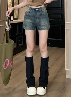 3MER哦哦三妹 美式复古牛仔短裤女夏季显瘦高腰A字超短辣妹热裤子