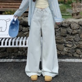 3MER哦哦三妹浅蓝色百搭阔腿牛仔裤 女复古直筒休闲宽松拖地长裤 子