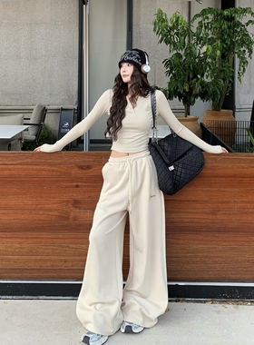 3MER哦哦三妹美式辣妹休闲套装长袖修身短款上衣阔腿长裤子两件套