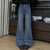 宽松显瘦阔腿喇叭裤 3MER哦哦三妹复古蓝不贴腿微喇牛仔裤 女美式 子