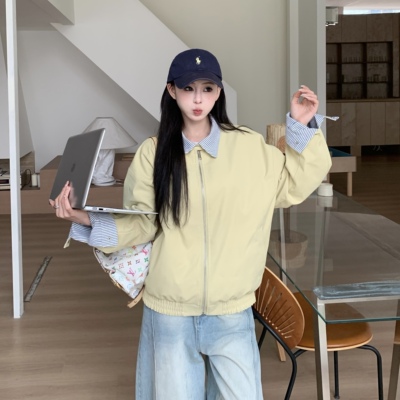 3MER条纹翻领两面穿夹克外套