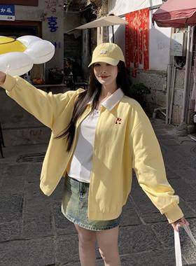 3MER哦哦三妹简约撞色翻领夹克女2025秋冬新款美式复古休闲外套