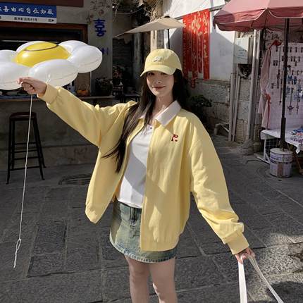 3MER哦哦三妹简约撞色翻领夹克女2025秋冬新款美式复古休闲外套