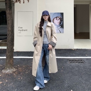 3MER哦哦三妹卡其色风衣外套女秋冬新款 大衣 韩系英伦风气质中长款