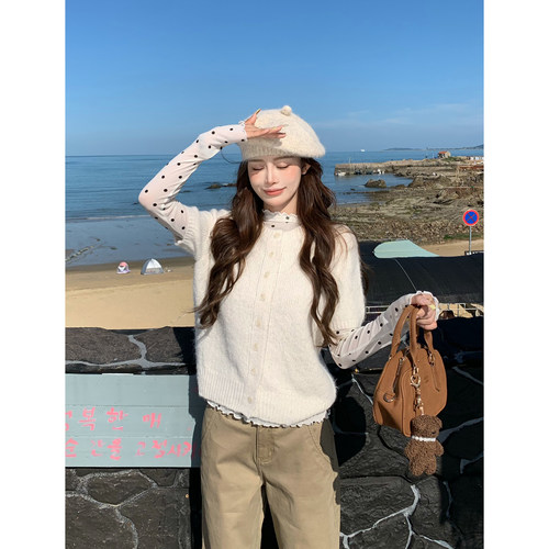 3MER韩女波点叠穿两件套