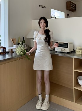 3MER哦哦三妹 法式半袖连衣裙2025新款夏季小个子梨形半身长裙子