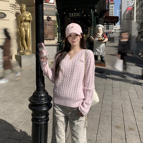 3MERV领复古扭绳麻花套头毛衣