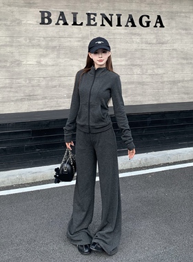 3MER哦哦三妹韩系休闲条纹加绒运动套装女秋冬显瘦上衣裤子两件套