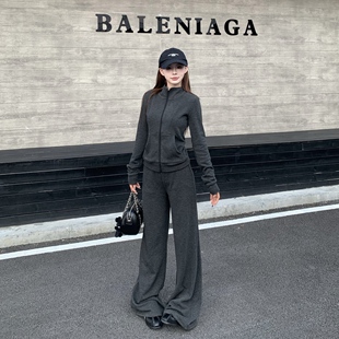 3MER哦哦三妹韩系休闲条纹加绒运动套装女秋冬显瘦上衣裤子两件套