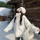 3MER哦哦三妹美式 彩色波点夹棉外套女半高领春秋小香风高级感棉服