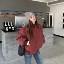 3MER哦哦三妹美式复古皮衣棒球服外套女秋冬新款宽松休闲立领夹克