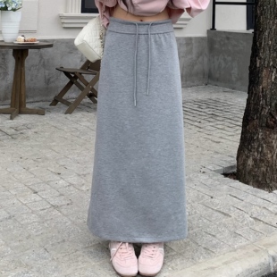 3MER哦哦三妹韩系灰色直筒针织半身裙女春夏新款 休闲开叉包臀长裙